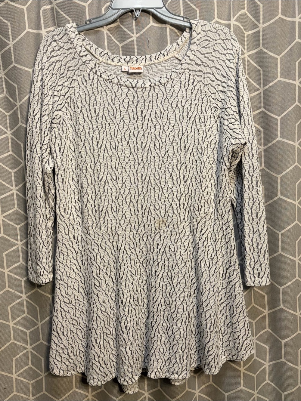 Tianello Girls' Cream Dress with Black Wave Knit Pattern